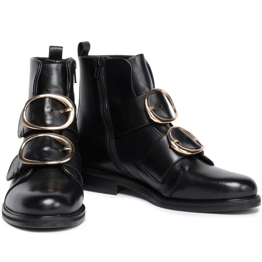 Maje Felipe Black Leather Combat Boots